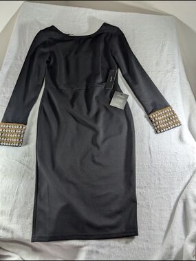 Lulu's Black Long-Sleeve Sheath Dress with Embellished Cuffs Size Medium